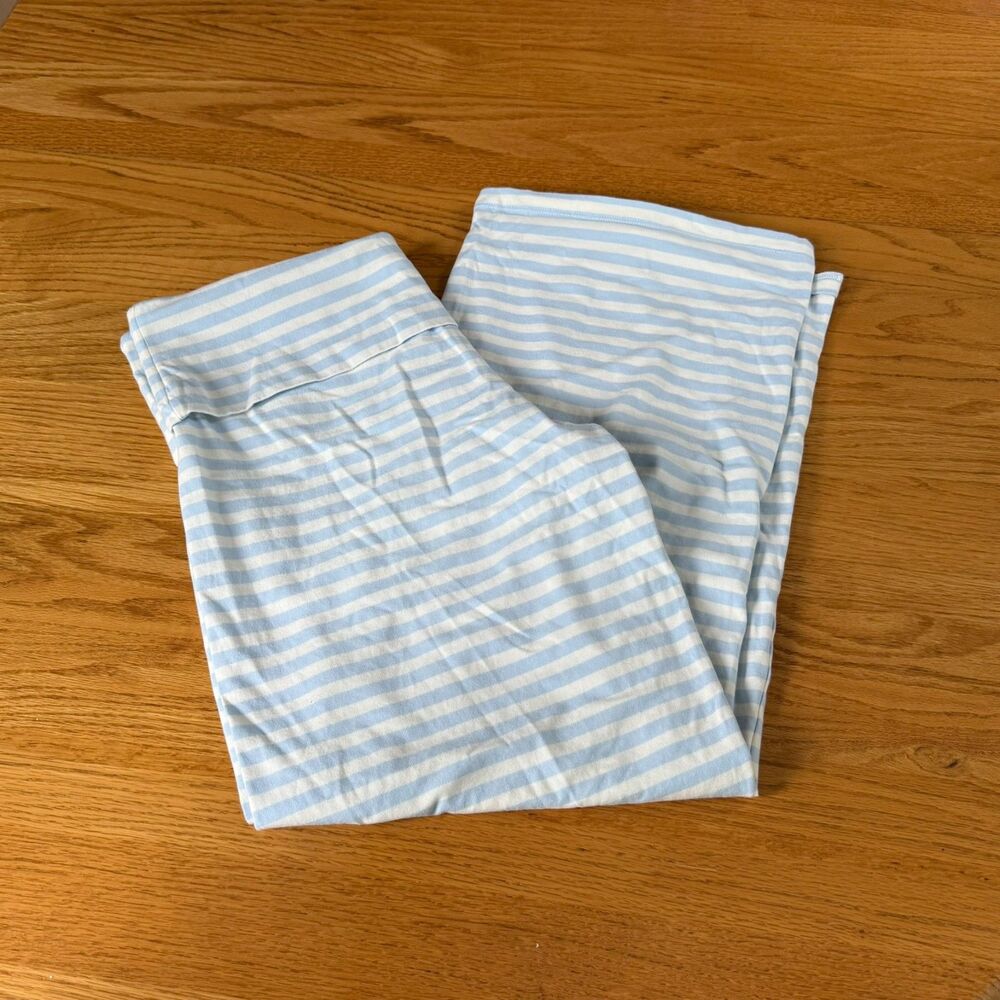 Fold Over Blue & White Striped Pants